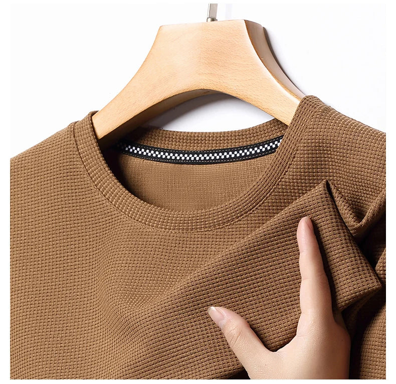 Men's Casual Waffle Knit Short Sleeve T-Shirt Round Neck Design
