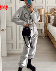 grey Hooded Women’s Tracksuit Fashion Jogging Set with Cropped Hoodie & Sweatpants
