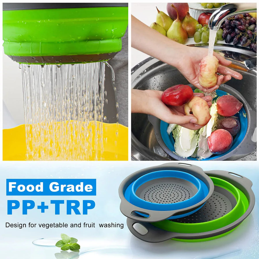 Silicone Vegetable and Fruit Cleaning Basket, Foldable Water Filter Net for Kitchen Drainage, Multi-Function Washing Tool.