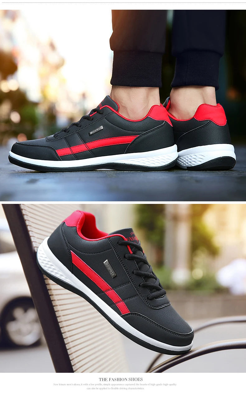 PU Leather Men's Casual Sneakers - Breathable, Non-Slip, Trendy Shoes