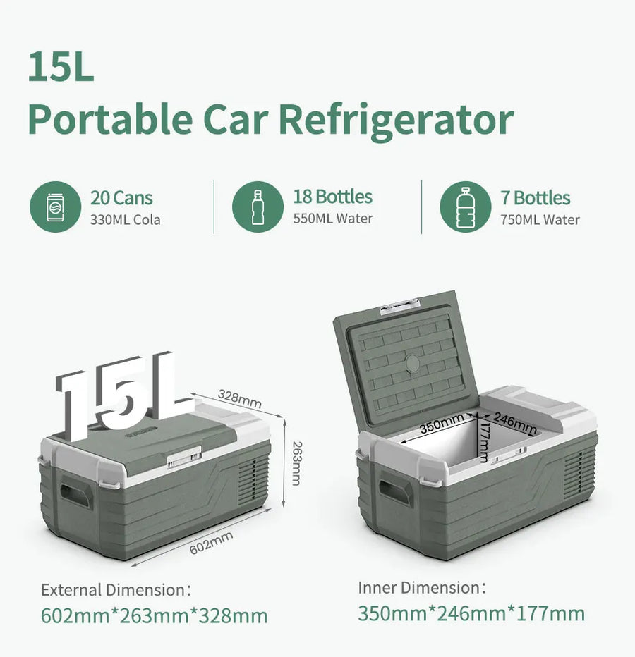 Alpicool NL15 15L Portable Car Refrigerator 12 Volt Mini Fridge Freezer 12/24V DC 100-240V AC Cooler Ice Box for Trucks, RV, Boat, Outdoor Camping