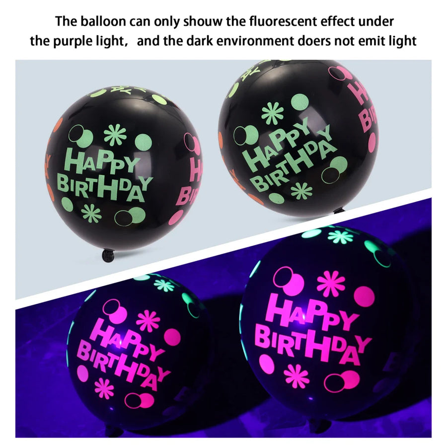 10PCS 12-Inch Glow in the Dark Fluorescent Balloons - Heart Latex Party Decor