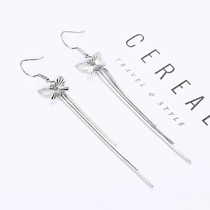 925 Sterling Silver Butterfly Drop Earrings