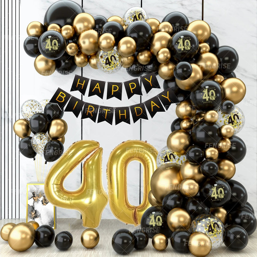 Create a stunning celebration with our Black Gold Balloon Garland Arch Kit! Perfect for milestone birthdays (18, 30, 40, 50 years) and elegant anniversary parties, this kit includes confetti latex balloons and all the essentials for an eye-catching black and gold party theme. Ideal for adult party decorations, this easy-to-assemble garland adds sophistication and charm to any event. Transform your venue with stylish and memorable decor today!