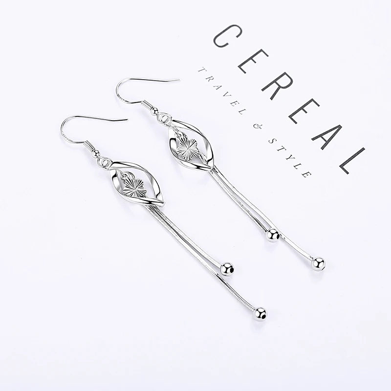 Elegant 925 Sterling Silver Hollow Leaf Flower Drop Earrings - Long, stylish jewelry for women. Perfect for any occasion!