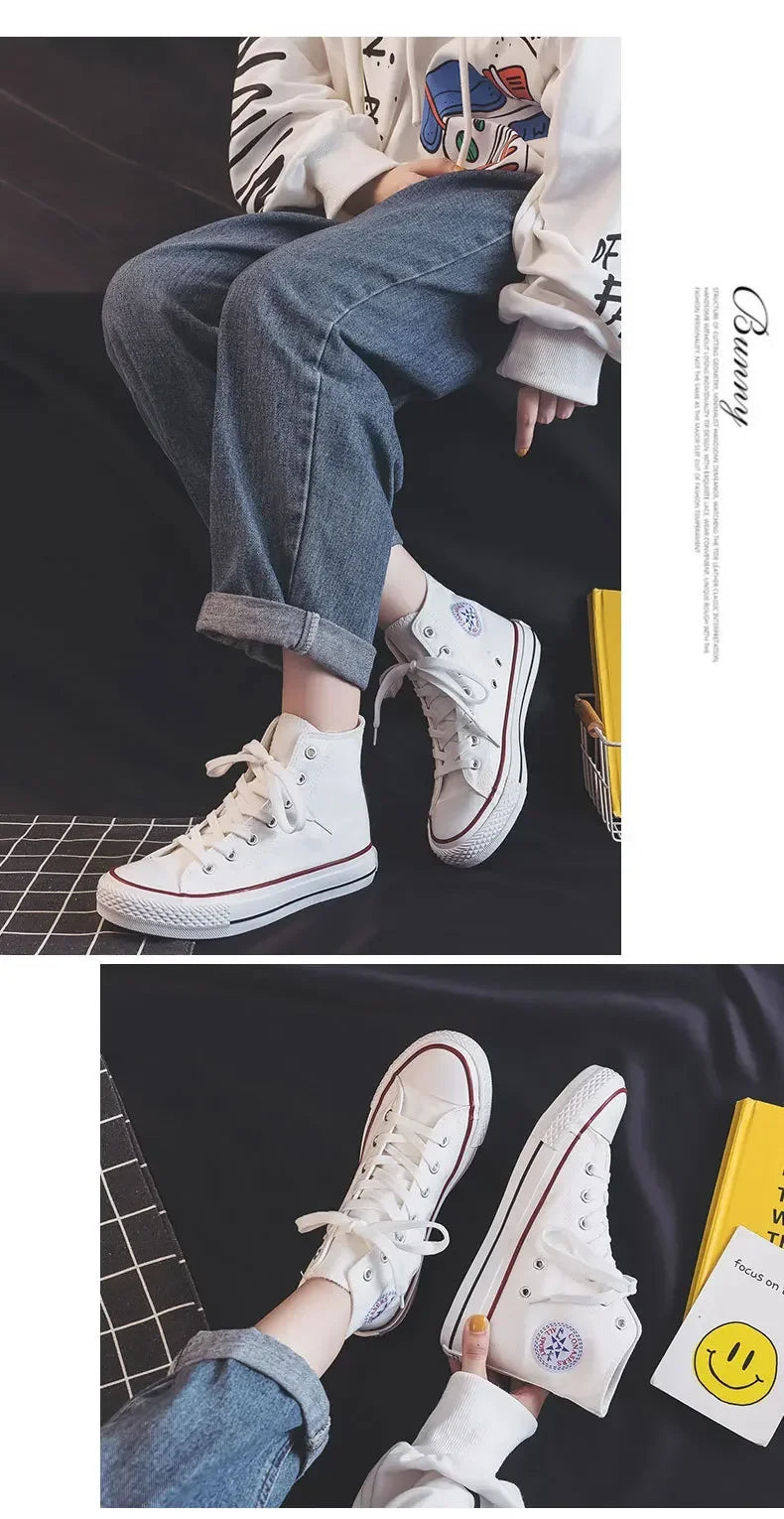 High Top Canvas Shoes for Women & Men – Trendy Korean Style, Comfortable Couple Sneakers