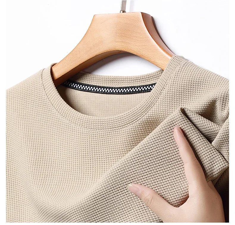 Men's Casual Waffle Knit Short Sleeve T-Shirt Round Neck Design
