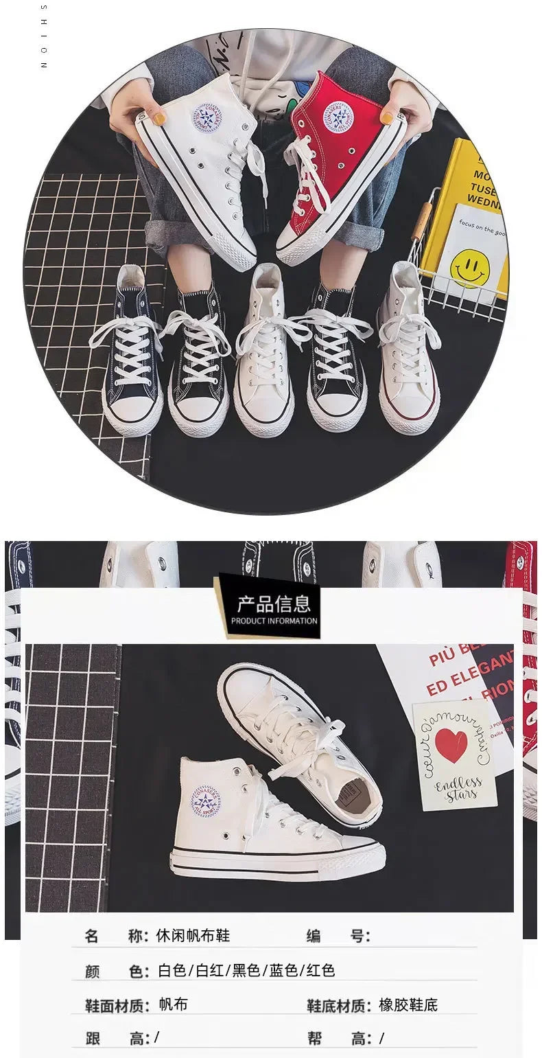 High Top Canvas Shoes for Women & Men – Trendy Korean Style, Comfortable Couple Sneakers