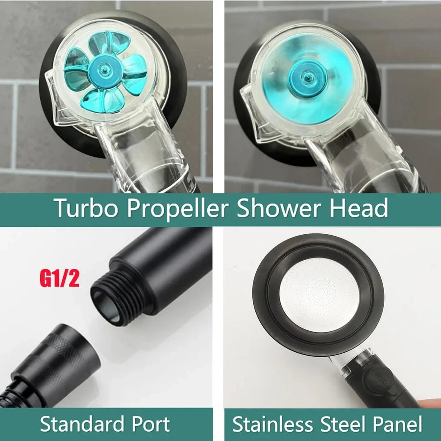 Shower Smarter, Save More: 3-Mode Eco Showerhead with Filtration, Turbo Fan, Adjustable Stop Button, temperature sensor