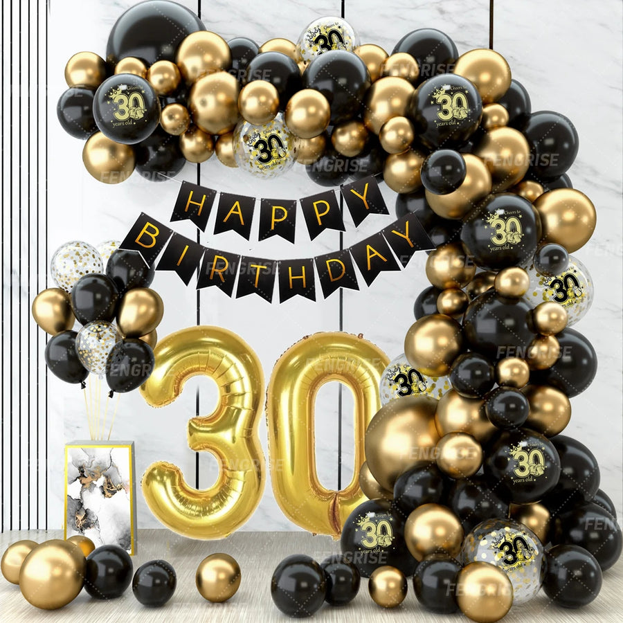 Create a stunning celebration with our Black Gold Balloon Garland Arch Kit! Perfect for milestone birthdays (18, 30, 40, 50 years) and elegant anniversary parties, this kit includes confetti latex balloons and all the essentials for an eye-catching black and gold party theme. Ideal for adult party decorations, this easy-to-assemble garland adds sophistication and charm to any event. Transform your venue with stylish and memorable decor today!