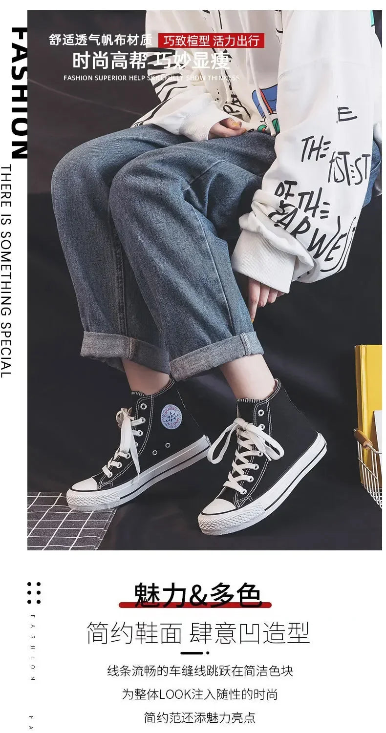 High Top Canvas Shoes for Women & Men – Trendy Korean Style, Comfortable Couple Sneakers