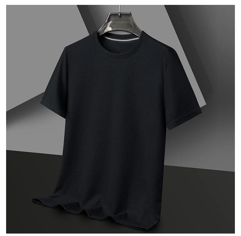 Men's Casual Waffle Knit Short Sleeve T-Shirt Round Neck Design
