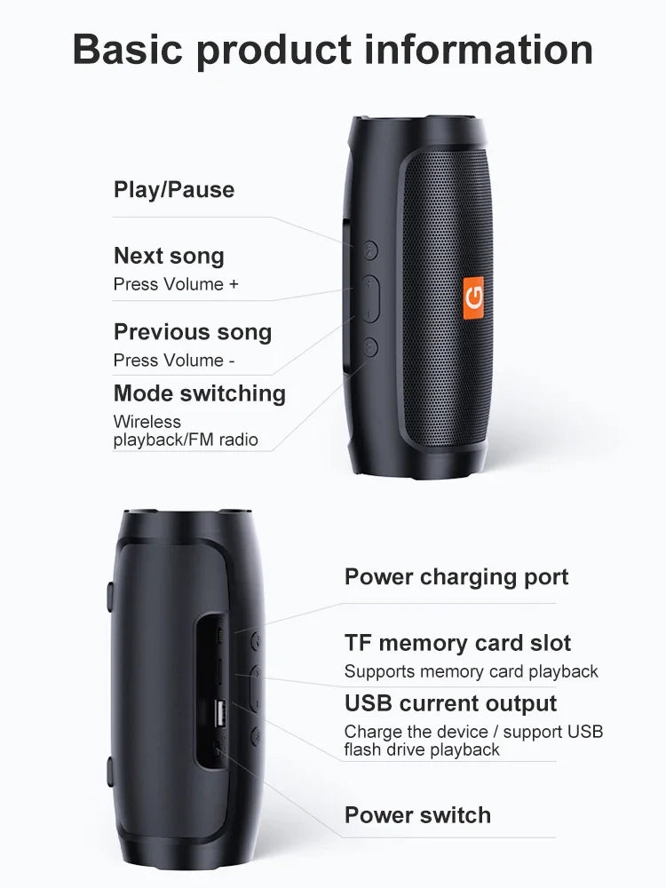 Portable Bluetooth Speaker with Dual Stereo, FM Radio, TF/USB Playback, and Subwoofer Sound
