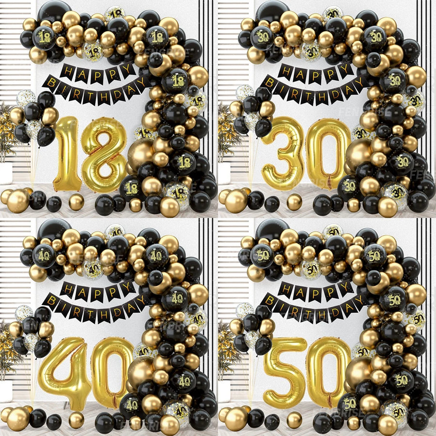 Create a stunning celebration with our Black Gold Balloon Garland Arch Kit! Perfect for milestone birthdays (18, 30, 40, 50 years) and elegant anniversary parties, this kit includes confetti latex balloons and all the essentials for an eye-catching black and gold party theme. Ideal for adult party decorations, this easy-to-assemble garland adds sophistication and charm to any event. Transform your venue with stylish and memorable decor today!