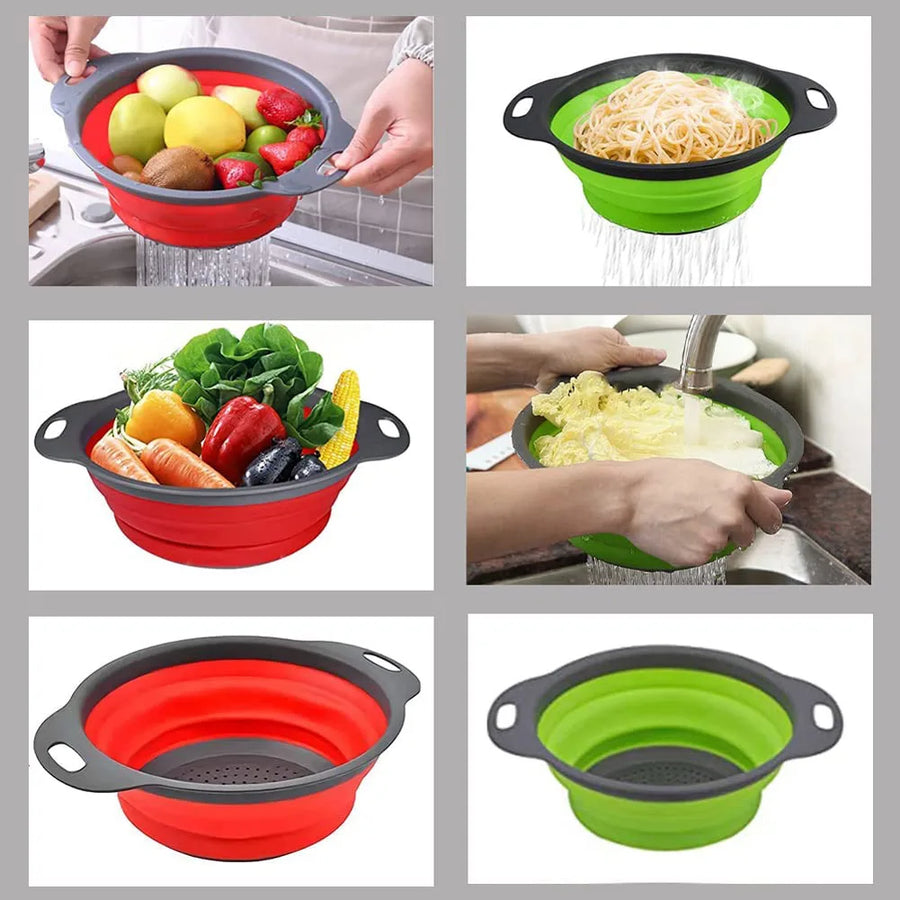 Silicone Vegetable and Fruit Cleaning Basket, Foldable Water Filter Net for Kitchen Drainage, Multi-Function Washing Tool.