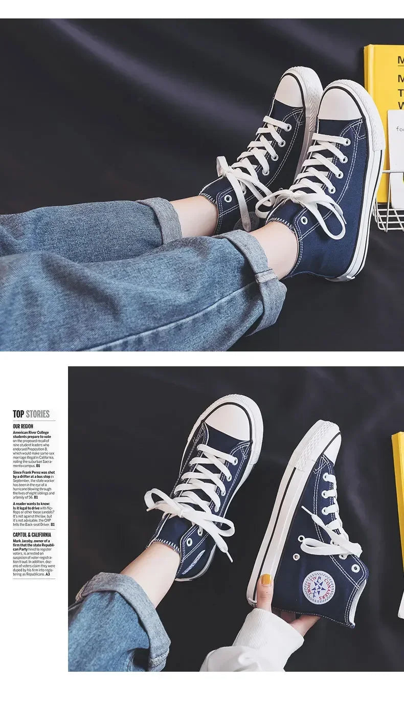 High Top Canvas Shoes for Women & Men – Trendy Korean Style, Comfortable Couple Sneakers