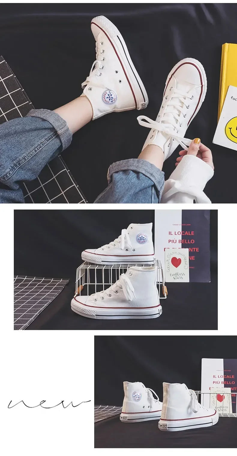 High Top Canvas Shoes for Women & Men – Trendy Korean Style, Comfortable Couple Sneakers