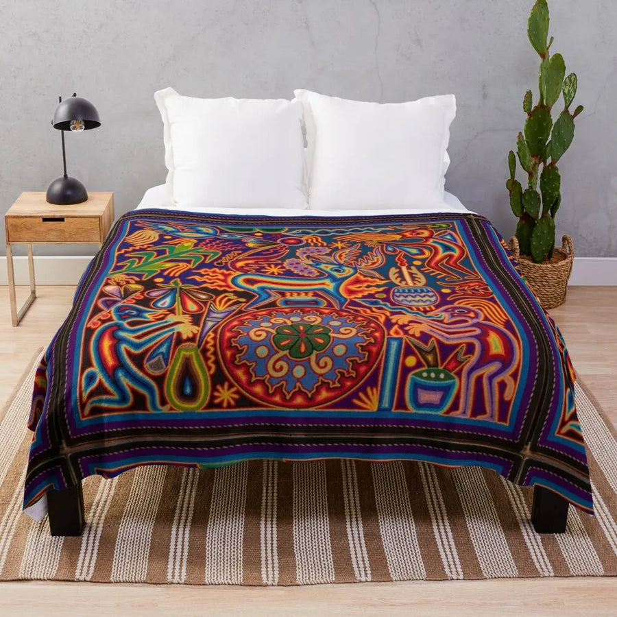 Cozy Huichol Throw Blanket – Fluffy Flannel for Bed | Personalized Gift Blanket for Warmth & Style