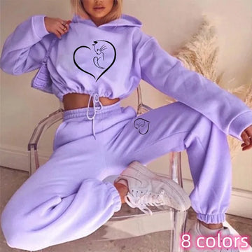 Hooded Women’s Tracksuit Fashion Jogging Set with Cropped Hoodie & Sweatpants
purple