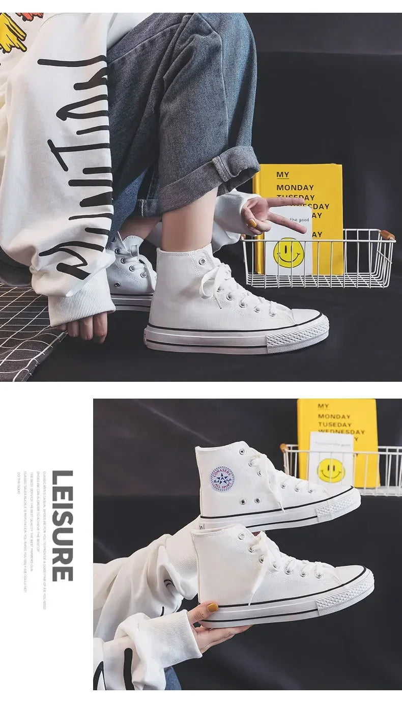 High Top Canvas Shoes for Women & Men – Trendy Korean Style, Comfortable Couple Sneakers