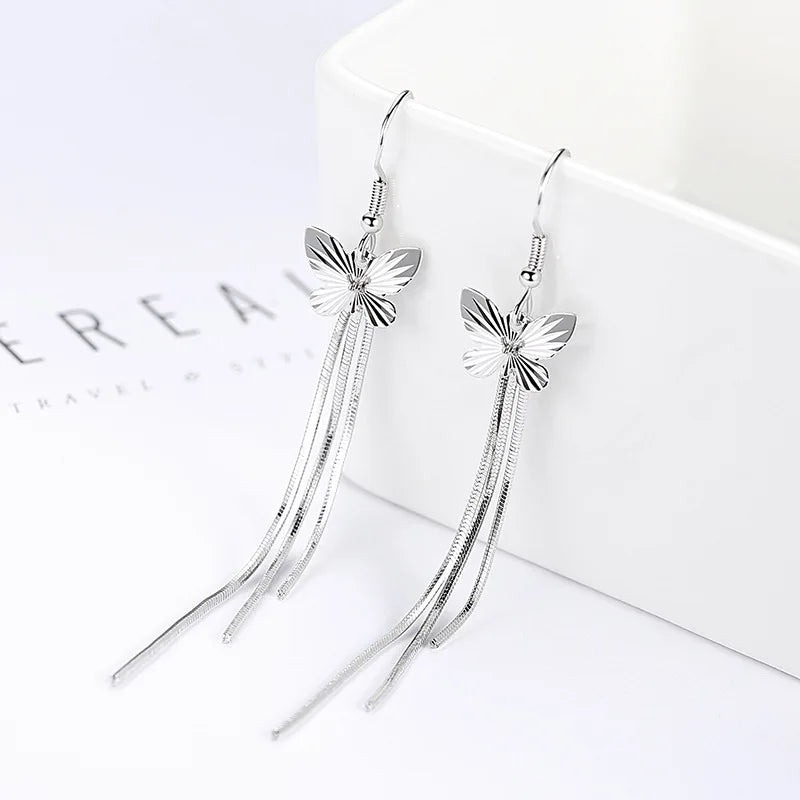 925 Sterling Silver Butterfly Drop Earrings