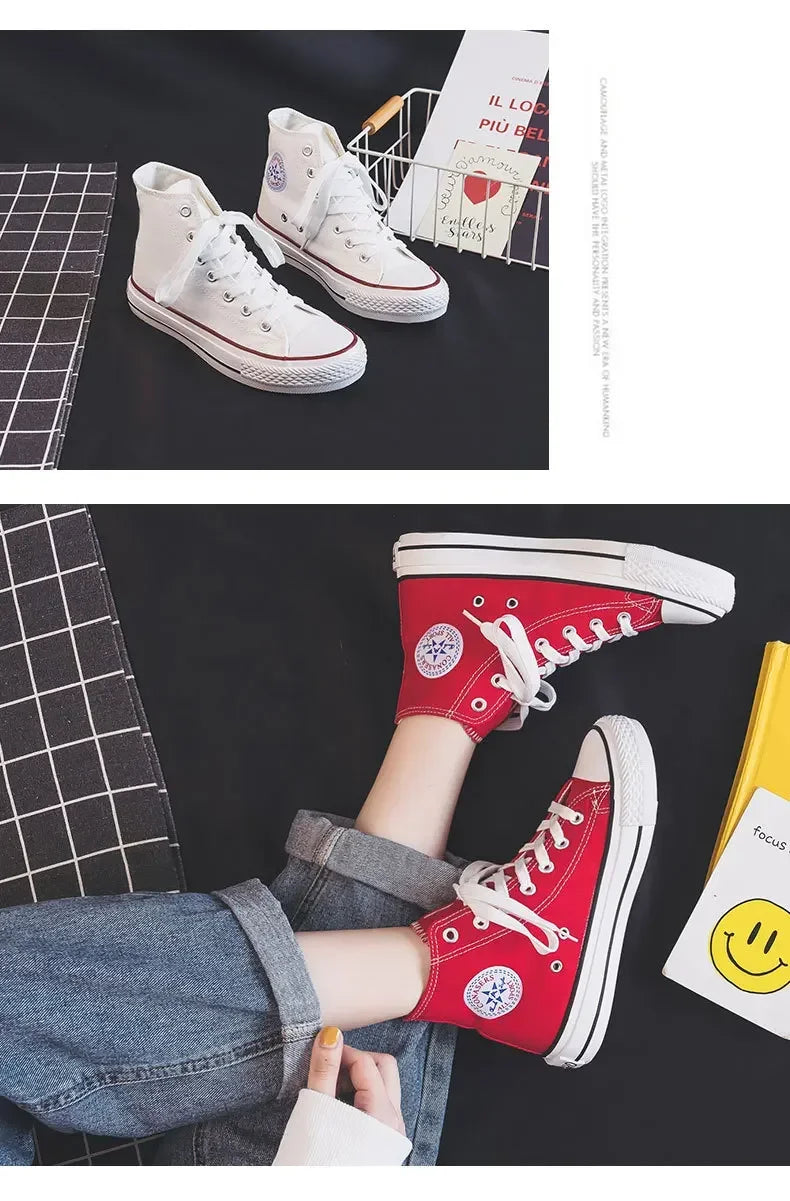 High Top Canvas Shoes for Women & Men – Trendy Korean Style, Comfortable Couple Sneakers