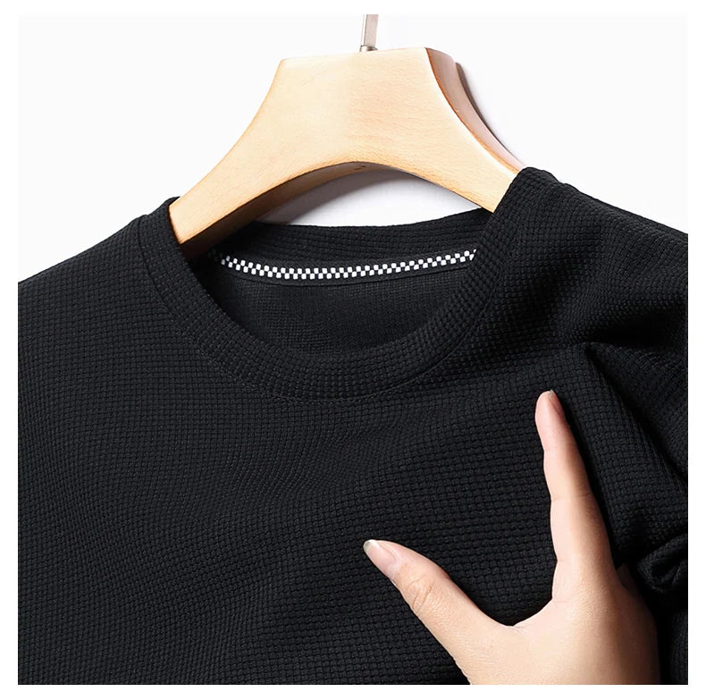 Men's Casual Waffle Knit Short Sleeve T-Shirt Round Neck Design
