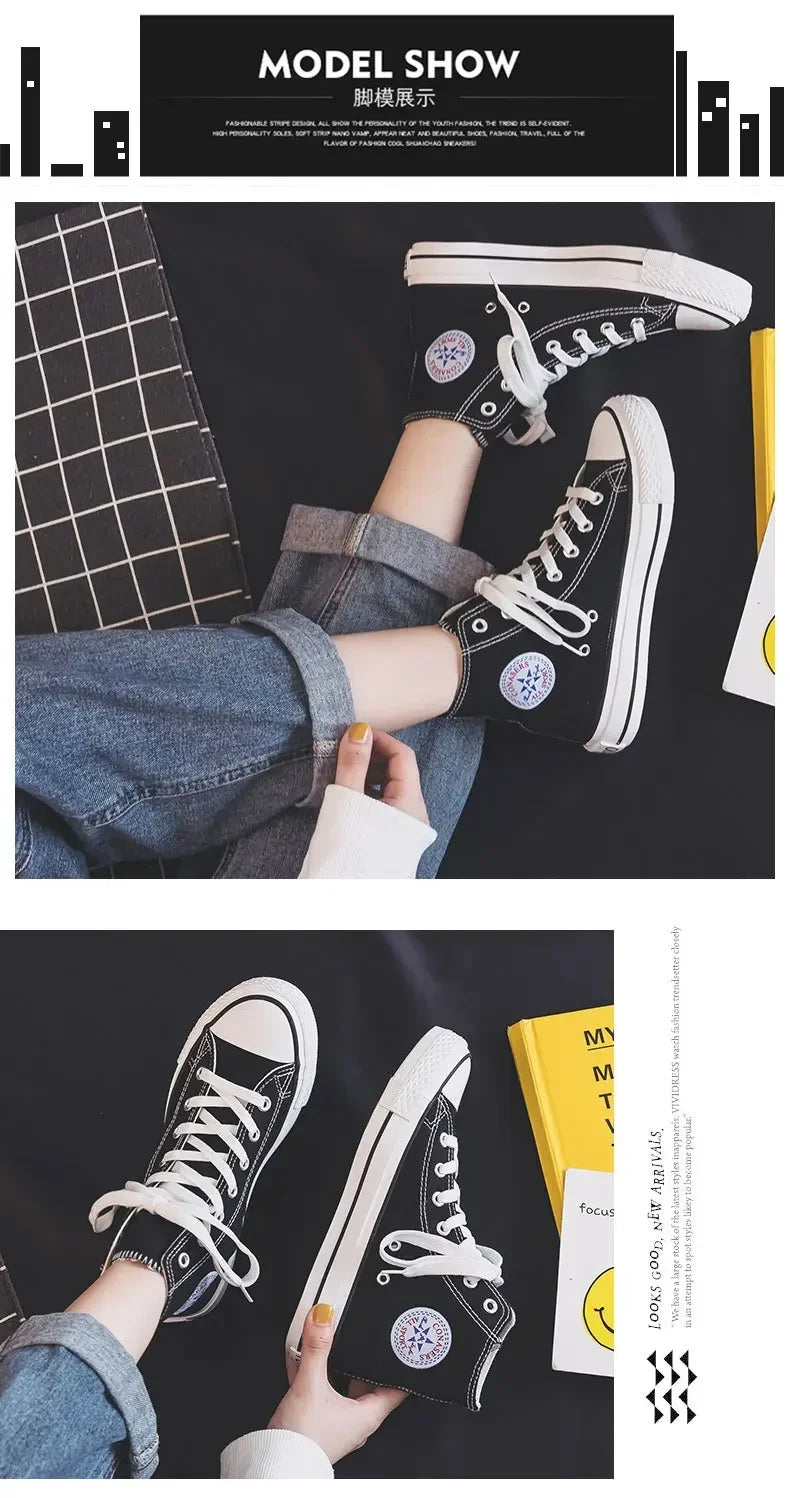 High Top Canvas Shoes for Women & Men – Trendy Korean Style, Comfortable Couple Sneakers