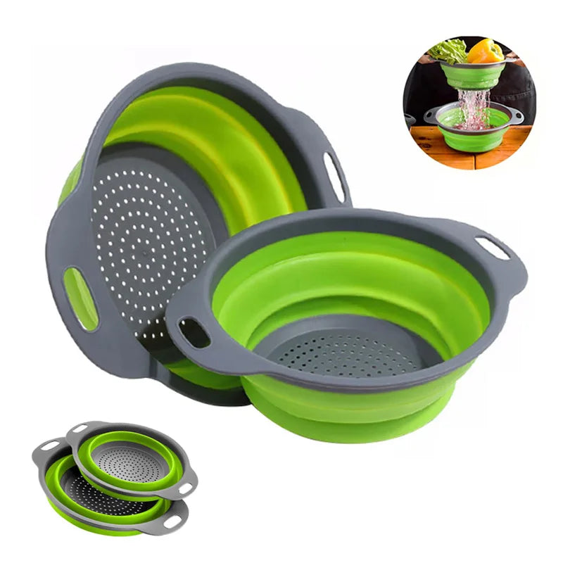 Silicone Vegetable and Fruit Cleaning Basket, Foldable Water Filter Net for Kitchen Drainage, Multi-Function Washing Tool.