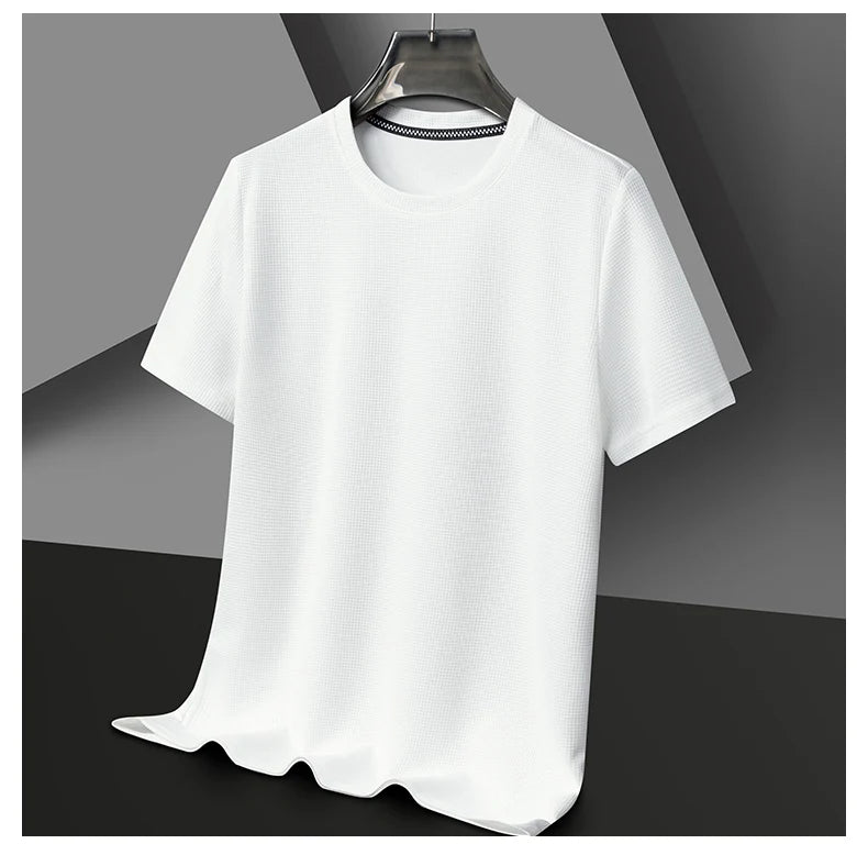 Men's Casual Waffle Knit Short Sleeve T-Shirt Round Neck Design
