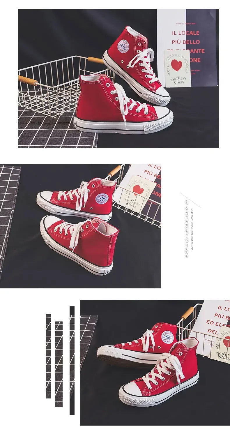 High Top Canvas Shoes for Women & Men – Trendy Korean Style, Comfortable Couple Sneakers