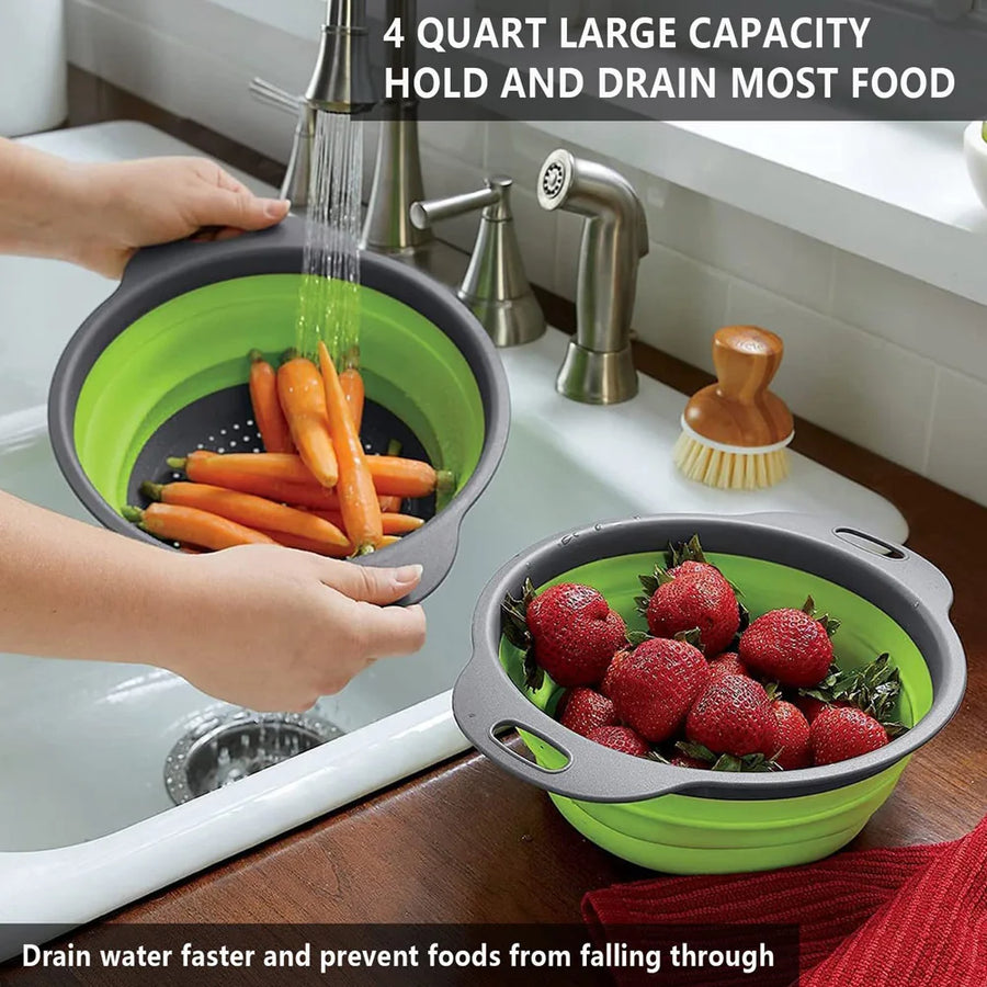 Silicone Vegetable and Fruit Cleaning Basket, Foldable Water Filter Net for Kitchen Drainage, Multi-Function Washing Tool.