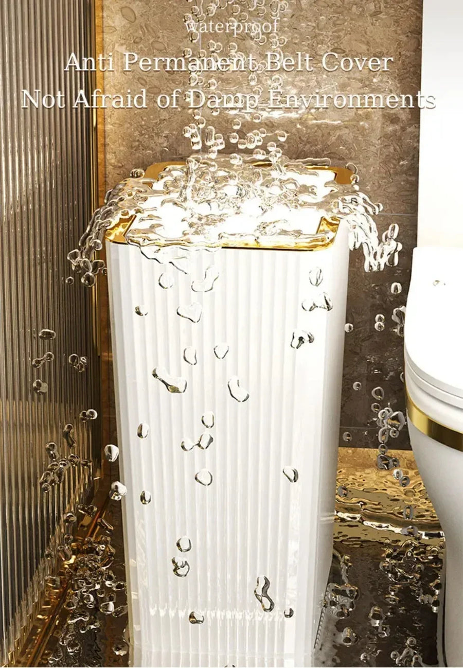 15L Nordic Gold Bathroom Trash Can Covered Slim Trash Can with One-Touch Lid for Bathroom Toilet Living Room Kitchen Bedroom