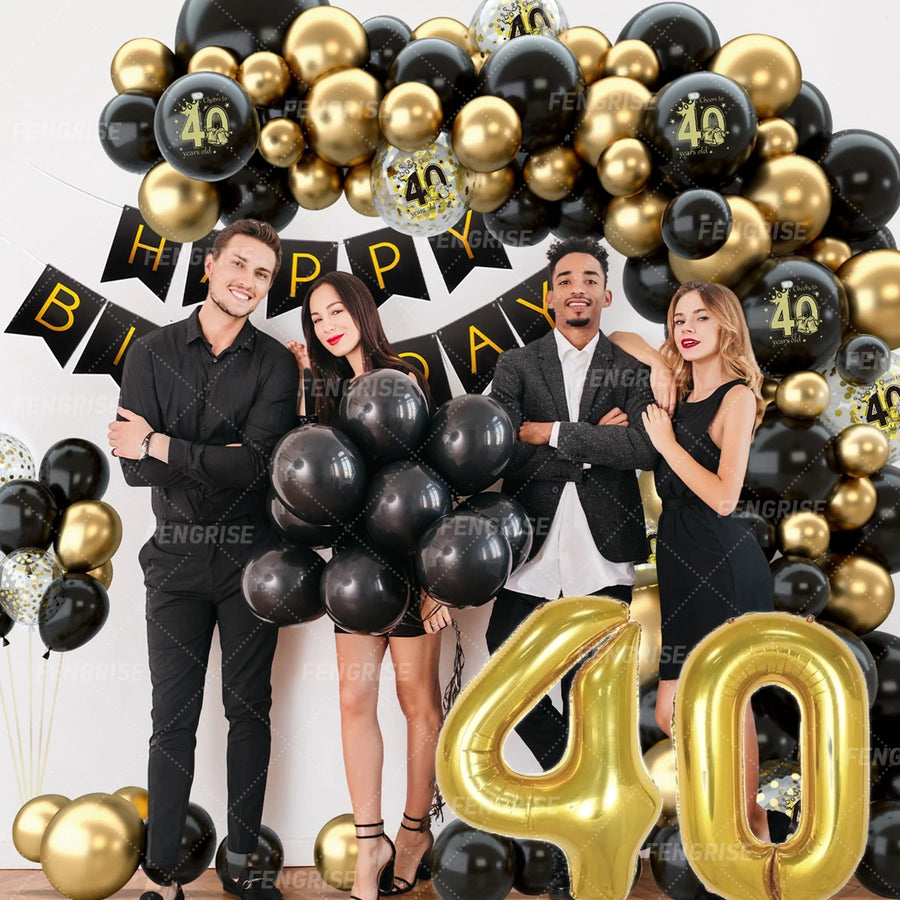 Create a stunning celebration with our Black Gold Balloon Garland Arch Kit! Perfect for milestone birthdays (18, 30, 40, 50 years) and elegant anniversary parties, this kit includes confetti latex balloons and all the essentials for an eye-catching black and gold party theme. Ideal for adult party decorations, this easy-to-assemble garland adds sophistication and charm to any event. Transform your venue with stylish and memorable decor today!