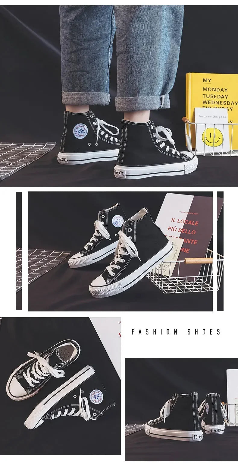 High Top Canvas Shoes for Women & Men – Trendy Korean Style, Comfortable Couple Sneakers