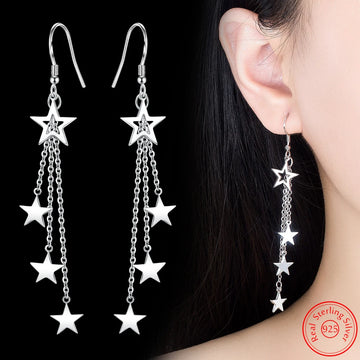 925 Sterling Silver Star Drop Earrings with Multi-Layer Chains for Women