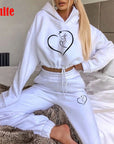 white Hooded Women’s Tracksuit Fashion Jogging Set with Cropped Hoodie & Sweatpants
