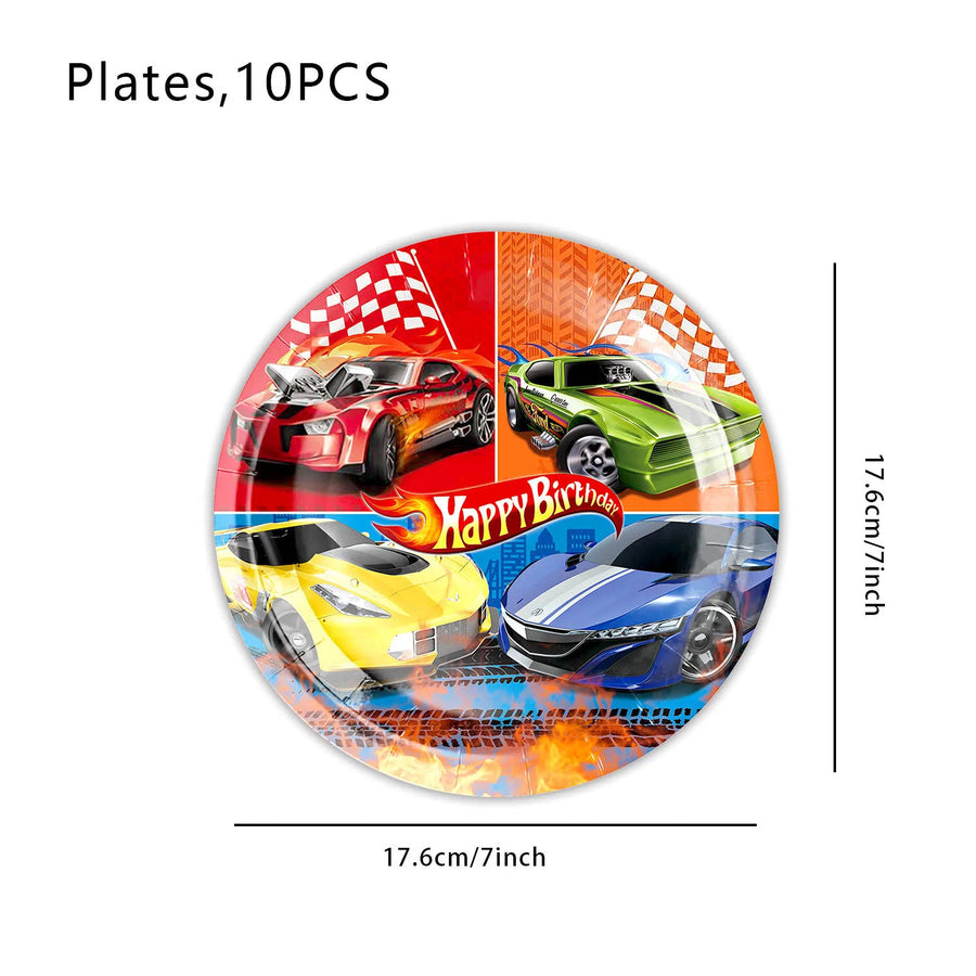 Hot Wheels Car Birthday Party Decorations - Disposable Tableware, Balloons, Cups, Plates & Tablecloths for Boys' Birthday & Baby Shower Supplies