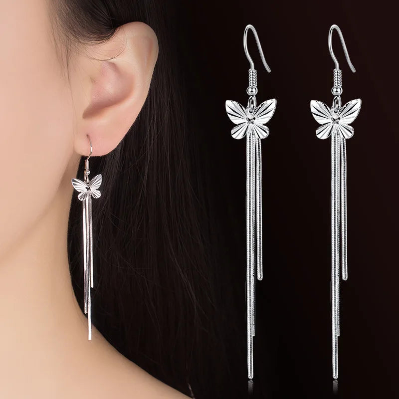 925 Sterling Silver Butterfly Drop Earrings