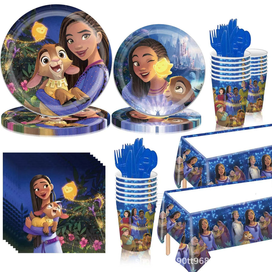 Wish Disney Princess Birthday Party Decorations | Asha Goat Balloons & Disposable Tableware | Plates, Straws, Napkins for Baby Shower Supplies