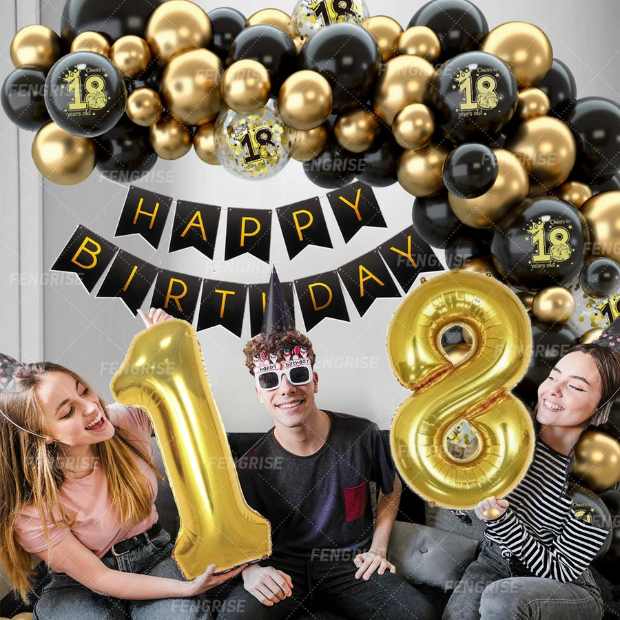 Create a stunning celebration with our Black Gold Balloon Garland Arch Kit! Perfect for milestone birthdays (18, 30, 40, 50 years) and elegant anniversary parties, this kit includes confetti latex balloons and all the essentials for an eye-catching black and gold party theme. Ideal for adult party decorations, this easy-to-assemble garland adds sophistication and charm to any event. Transform your venue with stylish and memorable decor today!