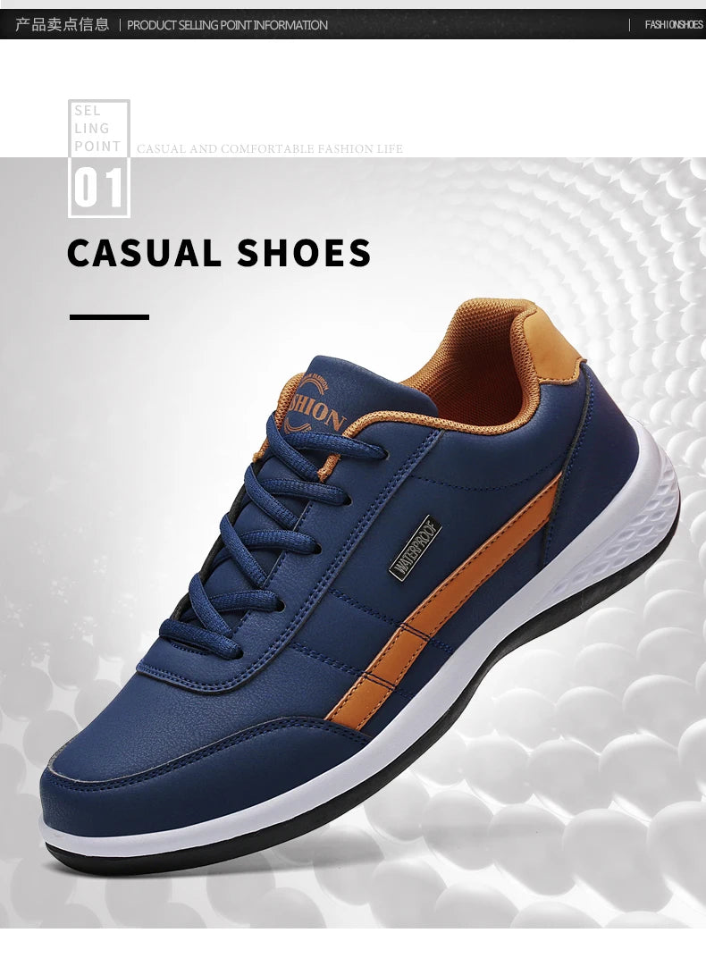 PU Leather Men's Casual Sneakers - Breathable, Non-Slip, Trendy Shoes