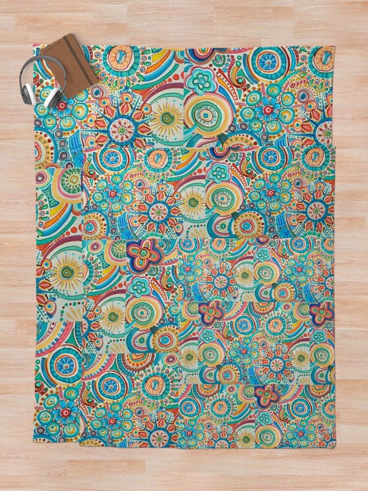 Colorful Mandala Throw Blanket – Joyful Floral Design in Blue, Yellow, Green, Red | Cozy Flannel for Home Deco.
