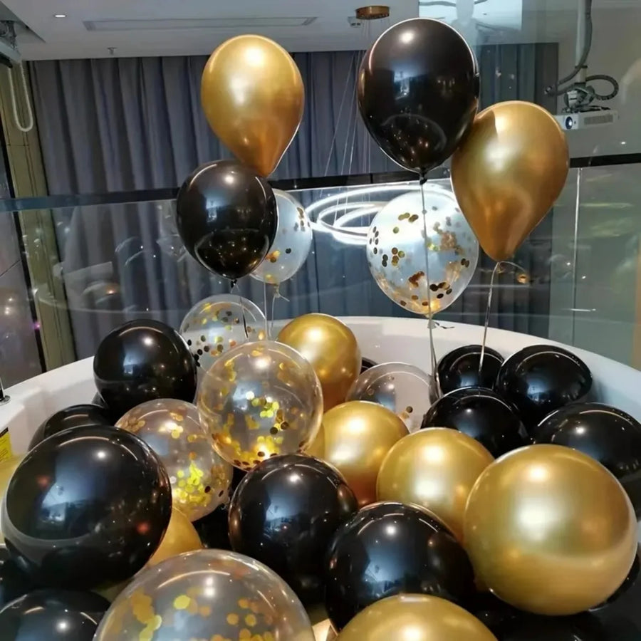 Black Metallic Sequin Balloons 16PCS - Party Decor for Birthdays & Weddings
