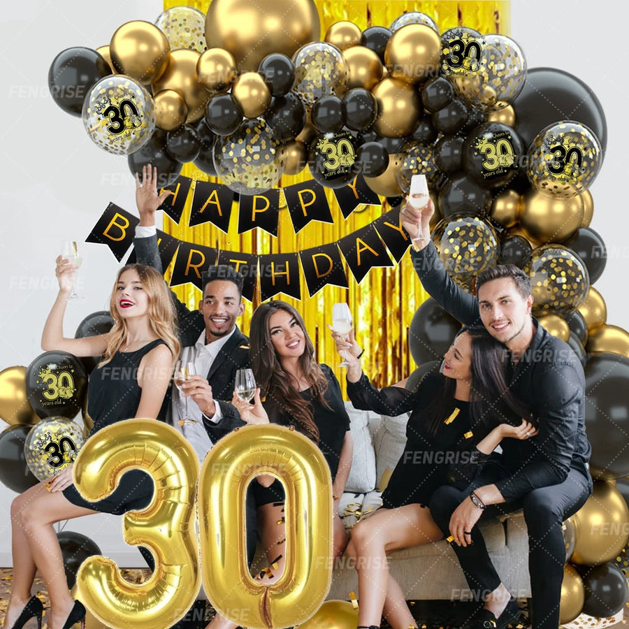 Create a stunning celebration with our Black Gold Balloon Garland Arch Kit! Perfect for milestone birthdays (18, 30, 40, 50 years) and elegant anniversary parties, this kit includes confetti latex balloons and all the essentials for an eye-catching black and gold party theme. Ideal for adult party decorations, this easy-to-assemble garland adds sophistication and charm to any event. Transform your venue with stylish and memorable decor today!