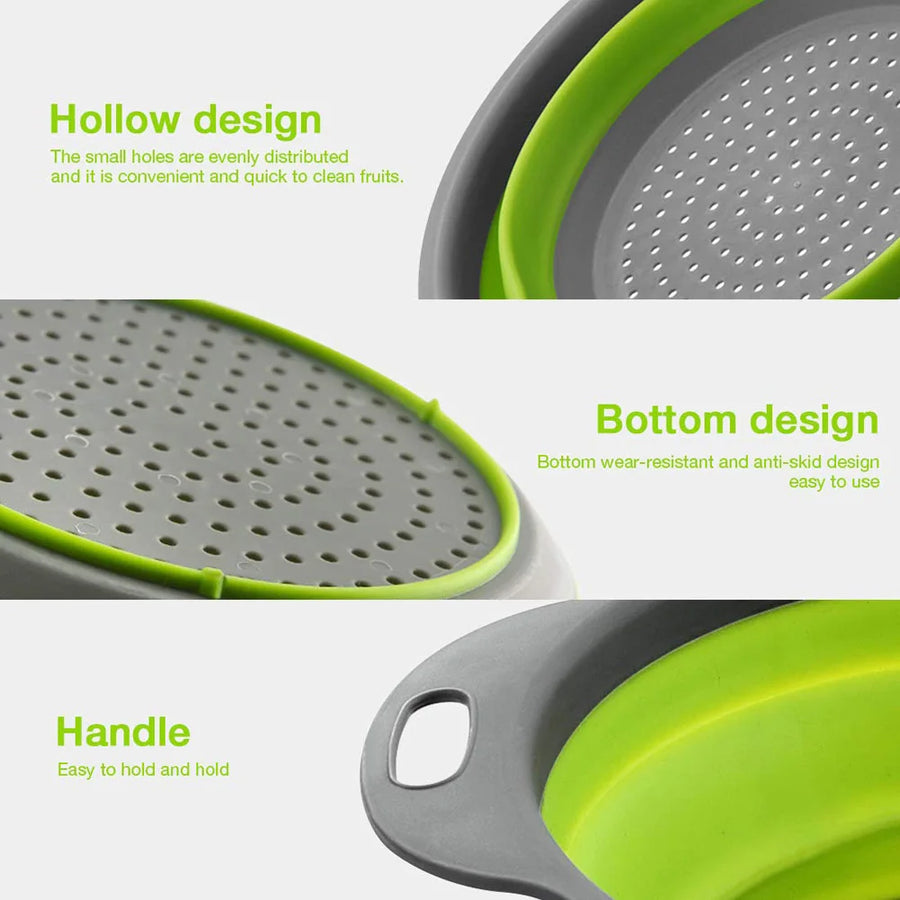 Silicone Vegetable and Fruit Cleaning Basket, Foldable Water Filter Net for Kitchen Drainage, Multi-Function Washing Tool.