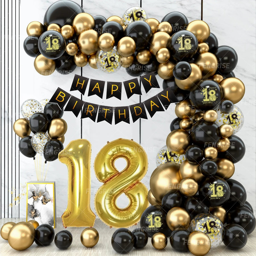 Create a stunning celebration with our Black Gold Balloon Garland Arch Kit! Perfect for milestone birthdays (18, 30, 40, 50 years) and elegant anniversary parties, this kit includes confetti latex balloons and all the essentials for an eye-catching black and gold party theme. Ideal for adult party decorations, this easy-to-assemble garland adds sophistication and charm to any event. Transform your venue with stylish and memorable decor today!