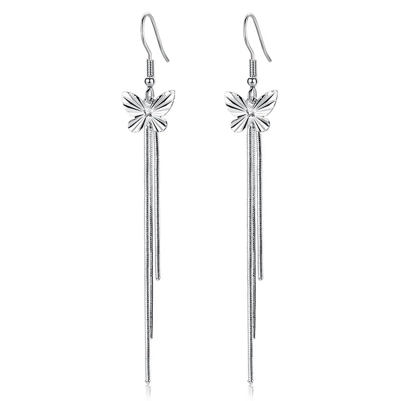 925 Sterling Silver Butterfly Drop Earrings