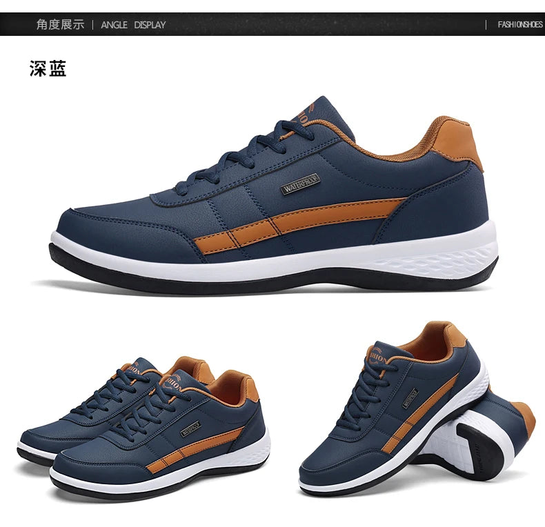 PU Leather Men's Casual Sneakers - Breathable, Non-Slip, Trendy Shoes