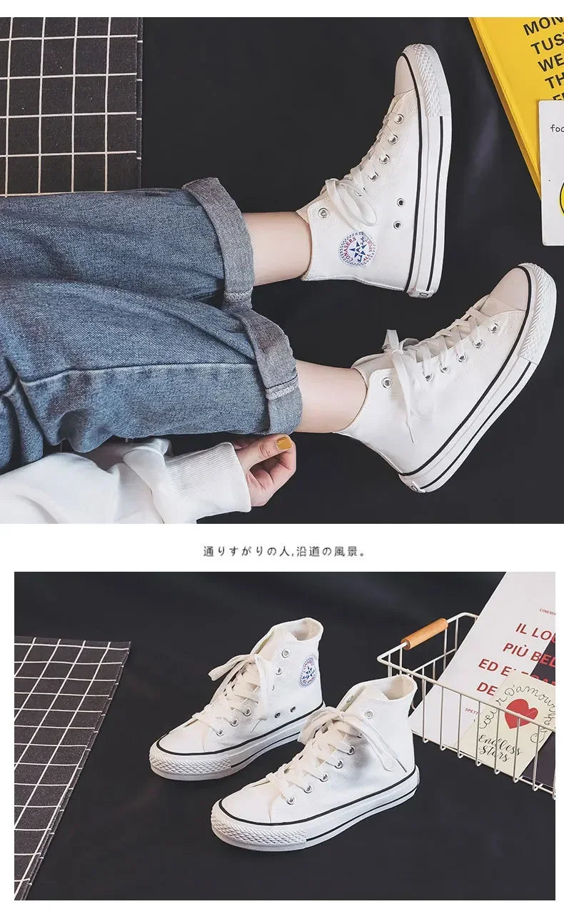 High Top Canvas Shoes for Women & Men – Trendy Korean Style, Comfortable Couple Sneakers